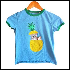Boden Graphic Tee Pineapple Cat Guinea Pig Short Sleeve Top Blue Green 9 10 Year